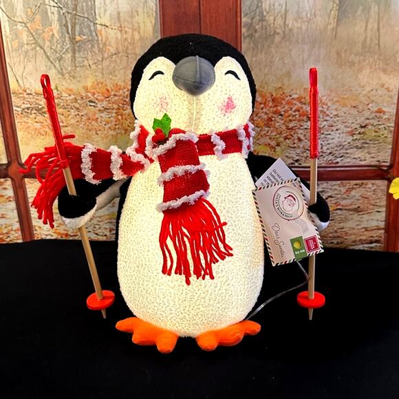 Santa's Workshop 11" Skiing Penguin Light-Up Plush Holiday Decor - Picture 7 of 8